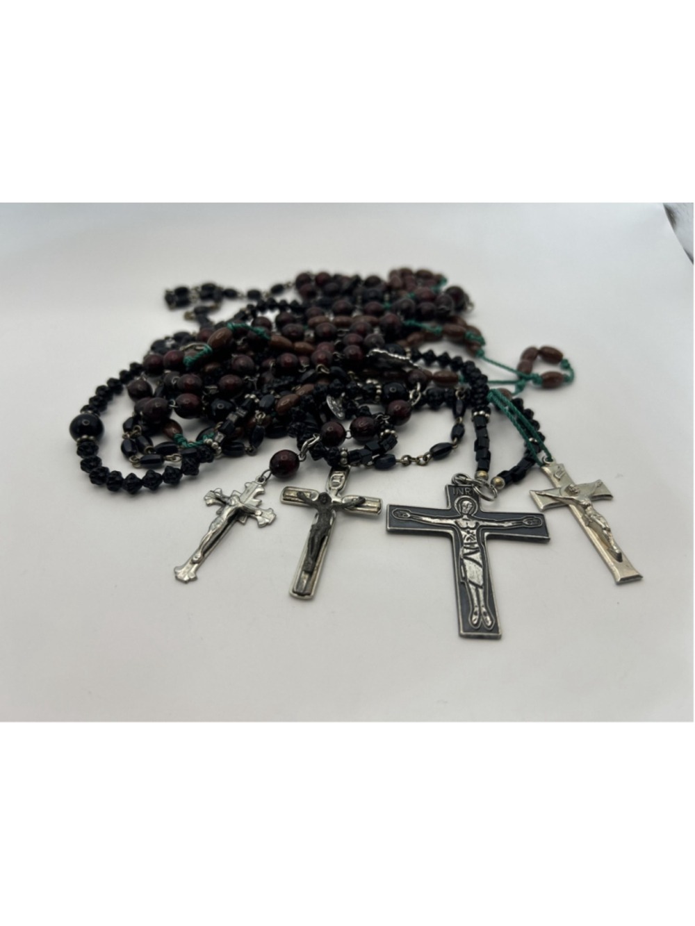 Italian Wood Rosary Beads Lot of 4 Black Brown Crucifix Catholic Prayer Italy‎